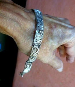 Vintage Sterling Silver Nouveau Style Ornate Panel Link Bracelet Filigree Mexico - Picture 1 of 7
