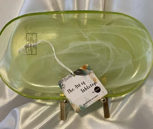 The Art Of Tabletop ArdaCam Lime Green Glass Swirl Platter 10.5” X 6” NEW - Picture 1 of 6