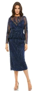 Vestido midi Mac Duggal azul medianoche adornado peplum talla 16W $498 - Imagen 1 de 2