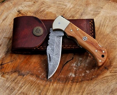 PERSONALIZED HANDMADE DAMASCUS Pocket Knife, Groomsmen, Gift For Any Occasion - Image 1 of 4