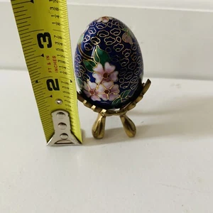 Vintage Blue Chinese Cloisonné Egg pink Flowers & Foliage Intricate Design Gold - Picture 1 of 6