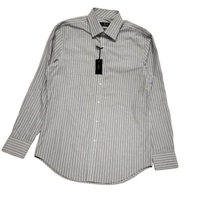 Jeff Banks White Grey Tailored Fit Long Sleeve Shirt Uk Men's Size L Bnwt CC555 - Picture 1 of 5