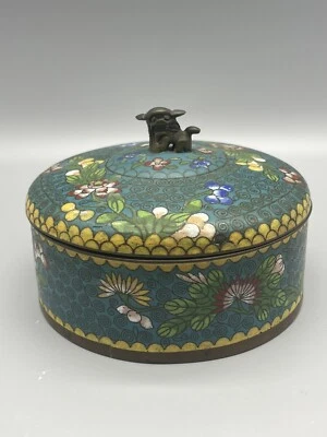 ANTIGUA CAJA HUMIDOR FOO PERRO ESMALTE CLOISONNE BRONCE CHINO SIGLO XIX Foto 1 de 4