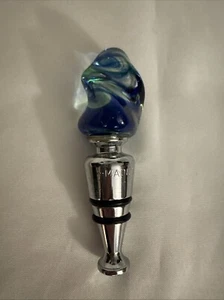 Murano Art Glass Wine Bottle Stopper Blue, Green, And Clear 4” Marked - Picture 1 of 9