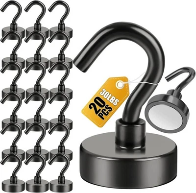 DIYMAG 20Pack Heavy Duty Magnetic Hooks Extra Strong Refrigerator Hangers Black - Image 1 of 4