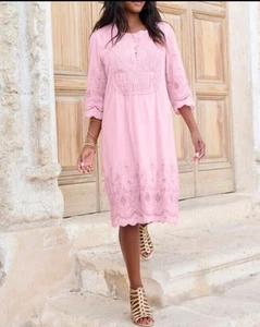 NWT Roaman's Pink Plus Size 22W Dress Cotton Eyelet/Crochet Side Zipper Lined - Picture 1 of 9