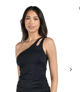 La Blanca Island Goddess One Shoulder Keyhole Tankini Top New Size 10 Black - Picture 1 of 10
