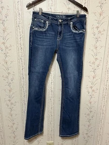 Grace In LA Women’s Embroidered Bling Studs Easy Fit Denim Jeans Blue Size 30 - Picture 1 of 12