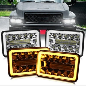 4PCS 4x6" LED Headlights Hi/Lo Halo DRL Fit GMC C4500 C5500 Topkick 2003-2009 - Picture 1 of 19