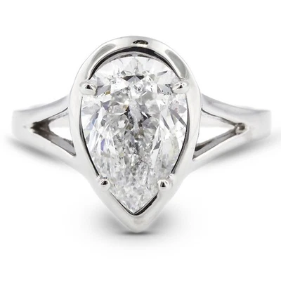 3.30ct G-SI1 Pear Shape Natural Diamond 14kw Gold Halo Solitaire Engagement Ring - Image 1 of 4