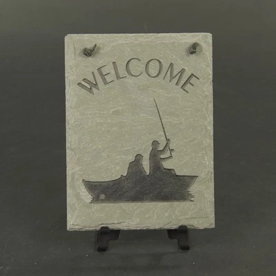 Fishing Welcome Sign Hanging Slate 8x10 Rustic Cabin Hospitality NEW Scarce! - Image 1 of 4