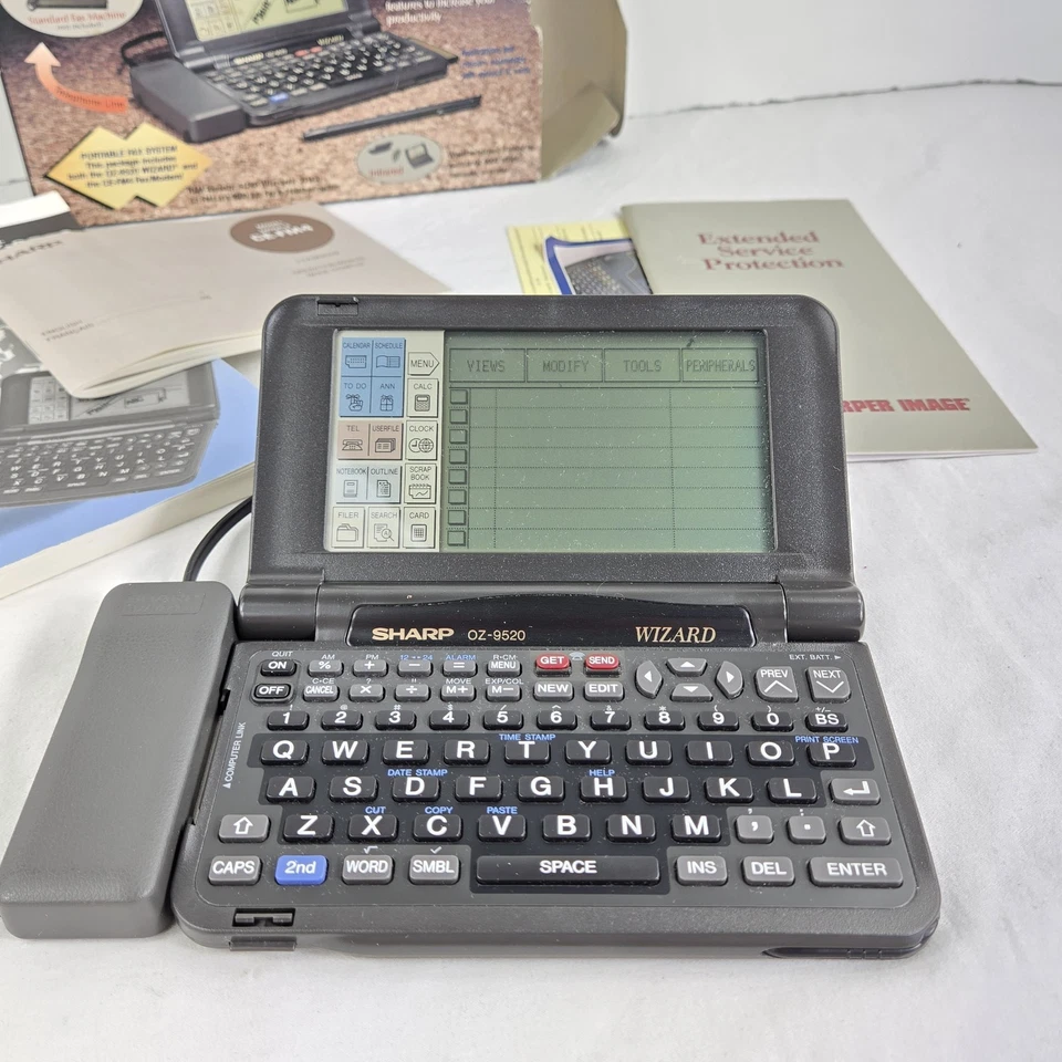 Sharp Wizard OZ-9520FX Black 512kb Data Handheld Digital Organizer Planner w/Box - Image 1 of 4