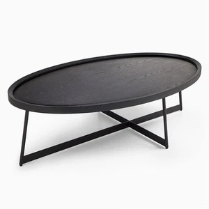 Modern Coffee Table, Oval Wood Coffee Table Center Table with Metal Leg for L... - Picture 1 of 7