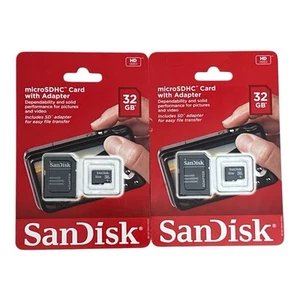 2 SanDisk 32gb Class 4 microSDHC Memory Card With Adapter New And Sealed - Picture 1 of 2
