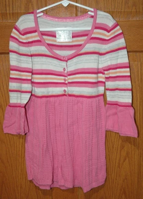 JUSTICE Girl's Size 10 Pink Button Long Sleeve Striped Sweater - Image 1 of 3