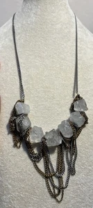 Vintage Gemma Redux polierte Bergkristall Brocken Gold Silber Kette Halskette 28" schwer - Bild 1 von 6