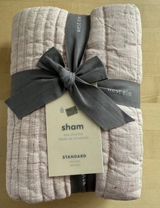 West Elm Belgian Flax Linen Quilted Standard Sham Linework Vintage Rose Pink NWT - Picture 1 of 11