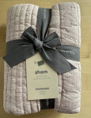 West Elm Belgian Flax Linen Quilted Standard Sham Linework Vintage Rose Pink NWT - Image 1 of 4