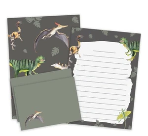 Briefpapier Set Dinosaurier DIN A5 Briefpapier Kinder inkl. Umschläge und Mappe - Picture 1 of 3