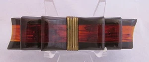 Prendedor de arco de cinta a rayas laminado marrón cerveza raíz translúcida de baquelita de colección - Imagen 1 de 4