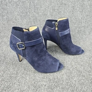 Marc Fisher Women's 6M Shimmee Pump Open Toe Bootie Heel Royal Blue Suede EUC - Picture 1 of 11