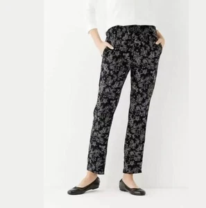 J.Jill Black Etched Bouquet Soft Rayon-twill Drawstring Ankle Pants 28x29 XS NEW - Picture 1 of 10