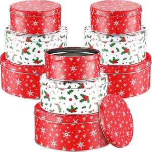 9 Pcs Christmas Cookie Tins Set 3 Sizes Decorative Cookie Gift Tins Christmas Ti - Picture 1 of 7