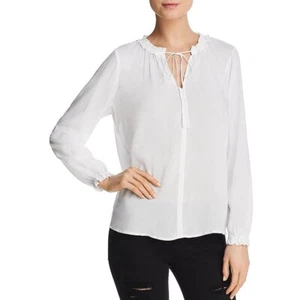 Velvet By Graham & Spencer V-Neck Top Women's XS White Split Neck Long Sleeve - Picture 1 of 16