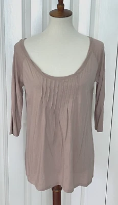 ANTHROPOLOGIE Rebecca Beeson Bege Algodão Manga 3/4 Ajuste Solto Amarrar Traseiro T M - Imagem 1 de 4