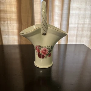 FORMALITÄTEN VON BAUM BROS ROSE PORZELLANKORB VASE GOLD AKZENTE VINTAGE  - Bild 1 von 4