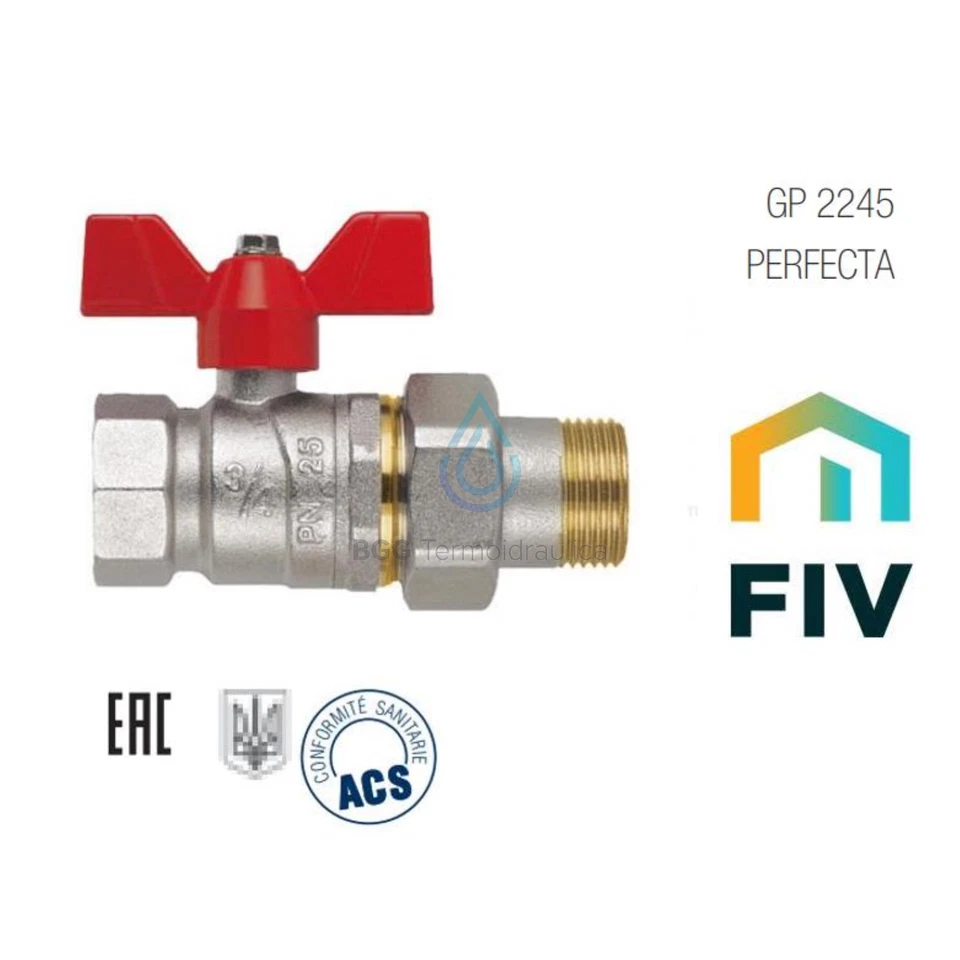 VALVOLA A SFERA M F A FARFALLA ROSSA CON BOCCHETTONE DRITTA GP 2245 PERFECTA - Immagine 1 di 4