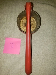 Vintage "Handy Things" Handheld Food Potato Masher Press Red Metal Handle USA - Picture 1 of 7