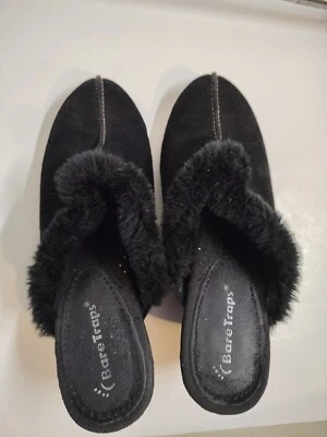 Bare Traps Eclipse Women's Faux Fur Trimmed Black Suede Mule 8M EUC - Image 1 of 4