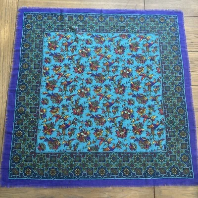 De Colección Bufanda Pájaro Pavo Real Púrpura Turquesa Azul Floral Semi Transparente 30" Cuadrado 1/4" Flecos Foto 1 de 4