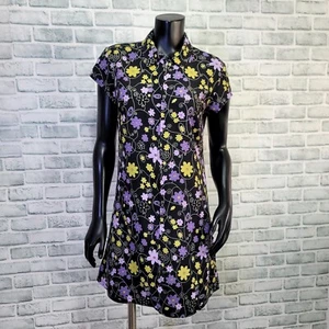 Vintage 90s does 60s Born in America M Floral Shift Mini Dress Zip Front Collar - Bild 1 von 9