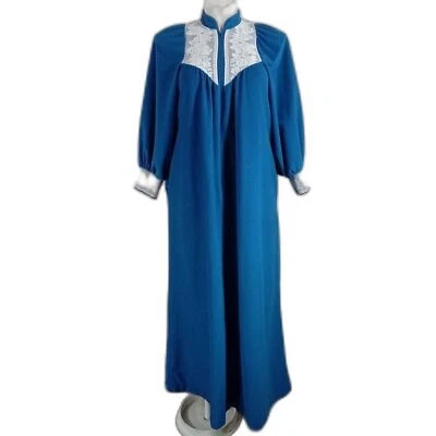 Bata de Colección Gilligan & O Malley GRANDE Azul Puños Largos Blanco Encaje Salón House Foto 1 de 4