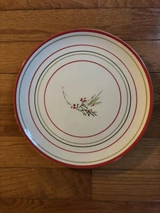 CRATE & BARREL CERAMIC 13” ROUND PLATTER PLATE WITH RED & GREEN & BERRY BRANCH - Picture 1 of 6