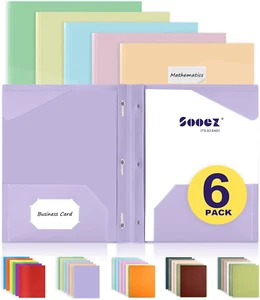 Folders with Pockets and Prong, 6 Pack, Pastel Colors, File Folders with Prongs, - Picture 1 of 6