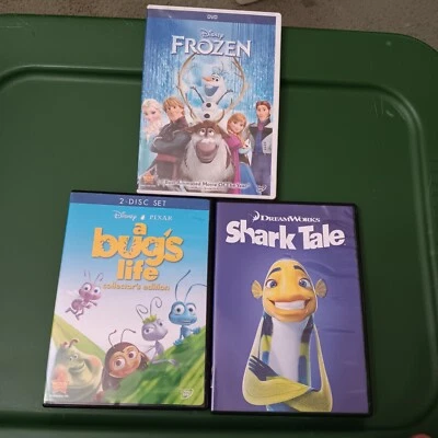3 Dvd Movie Lot A Bugs Life, Frozen, Shark Tale Foto 1 de 4