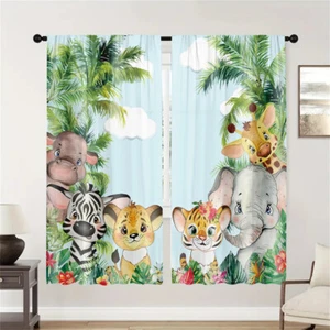 2Pcs Zoon Animal Window Curtain Drapes Bedroom Living Room Kitchen Kid's Room - Picture 1 of 24