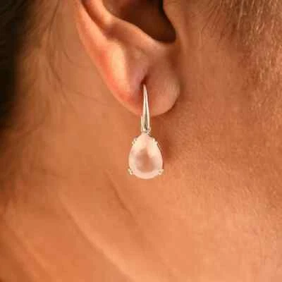 Pendientes colgantes para mujer de cuarzo rosa natural 92,5 % plata de ley Foto 1 de 3