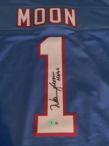 WARREN MOON Autographed Signed HOF Houston Blue Football Jersey BECKETT COA Auto - Picture 1 of 4
