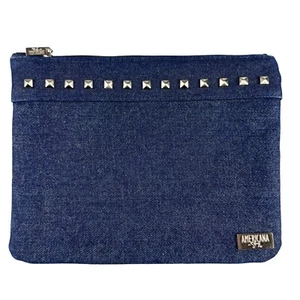Americana by Sharif Purse Handbag Blue Denim Studded Clutch Coin Zip Close 1980s - Picture 1 of 7