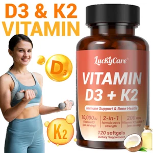 2 in 1 Vitamin D3 K2 Softgels Capsules Supplement Softgel 10000 IU VIT D3 200 K2 - Picture 1 of 12