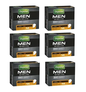 Depend Shields Men Light Absorbency Thin & Discreet Odour Protection 6 x 14 Pack - Picture 1 of 8