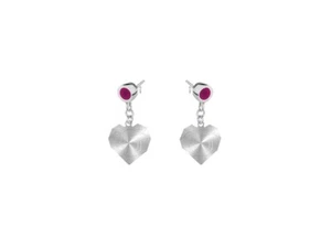 COPPIA ORECCHINI CON CRISTALLI FUCSIA E CUORE ACCIAIO - Foto 1 di 1