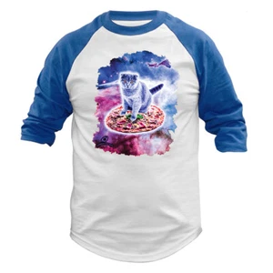 Gatto Grigio Equitazione Intero Pizza Animale Pet Divertente Scherzo Umorismo Manica 3/4 Raglan - Foto 1 di 10