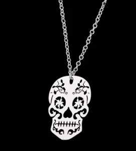 SUGER SKULL TOTENKOPF SILBER KETTE HALSKETTE GLIEDERKETTE VERGOLDET VERSILBERT - Picture 1 of 3