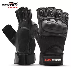 RIDERACT® Fingerless Leather Motorcycle Gloves Vulcan Riding Protective Gloves - Picture 1 of 14