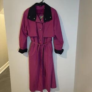 VTG 90s Fleet Street Belted Trench Coat Magenta Blanket Lined Womens Size 10 - Picture 1 of 19
